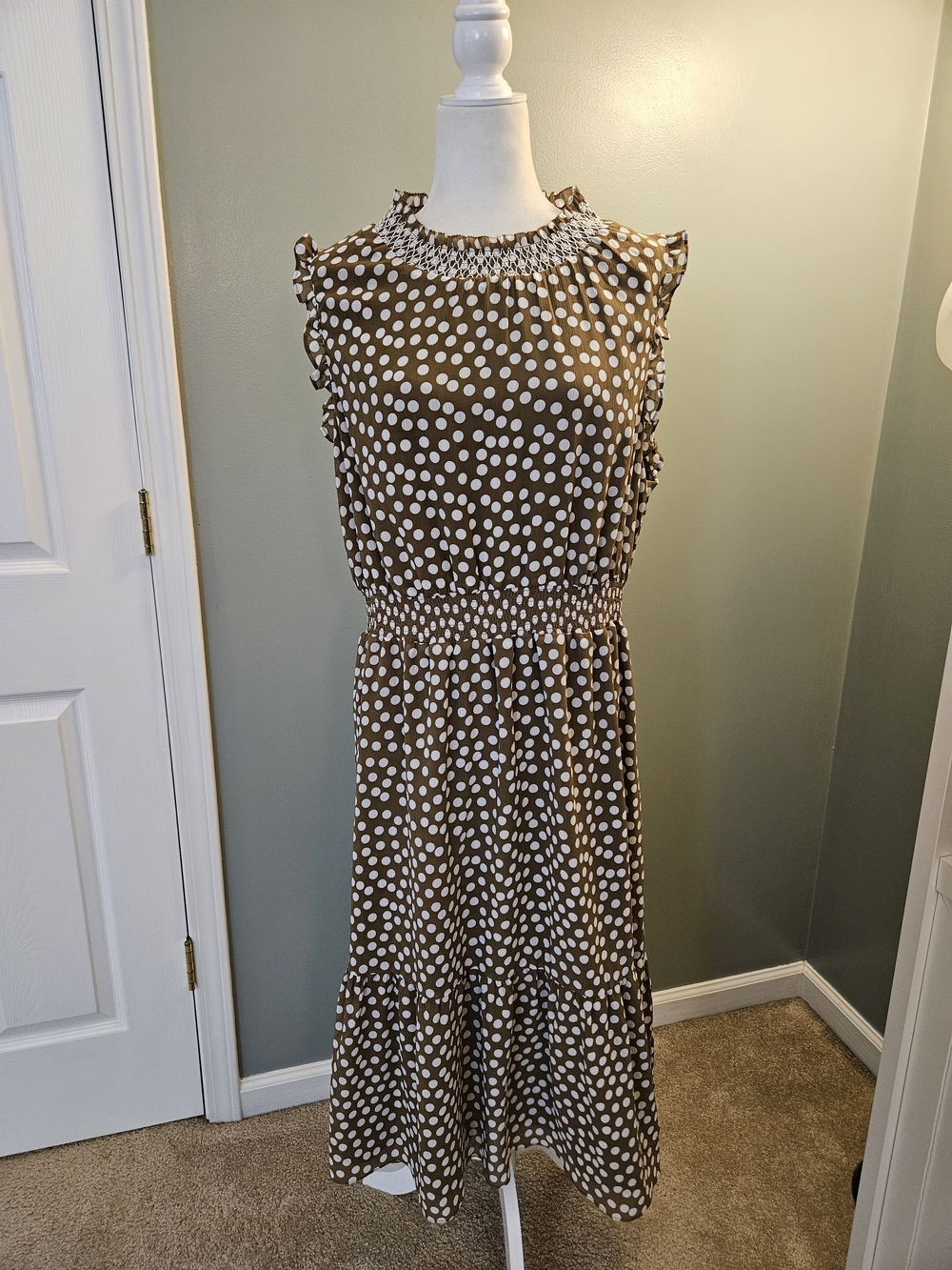 J. Crew Women's size XL Polka Dot Sleeveless Midi Dress - Brown & White